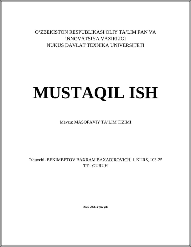 MASOFAVIY TA’LIM TIZIMI