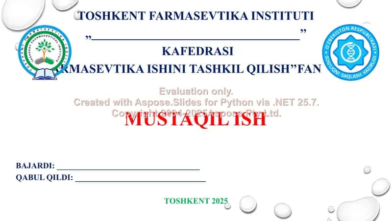 6. Nostandart dori vositalari va tibbiy buyumlarni yo’q qilish tartibi. Taqdimot 14 bet.