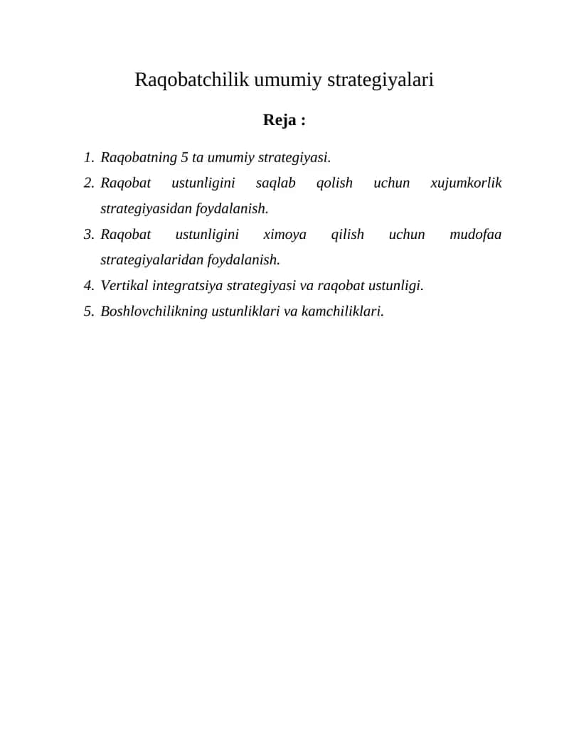 Raqobatchilik umumiy strategiyalari