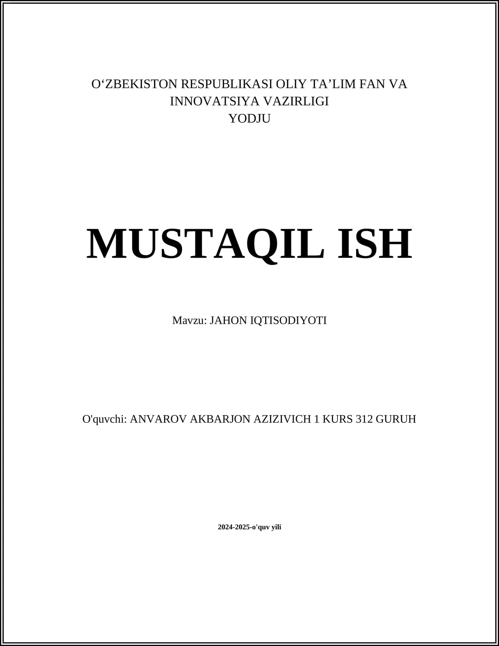 JAHON IQTISODIYOTI