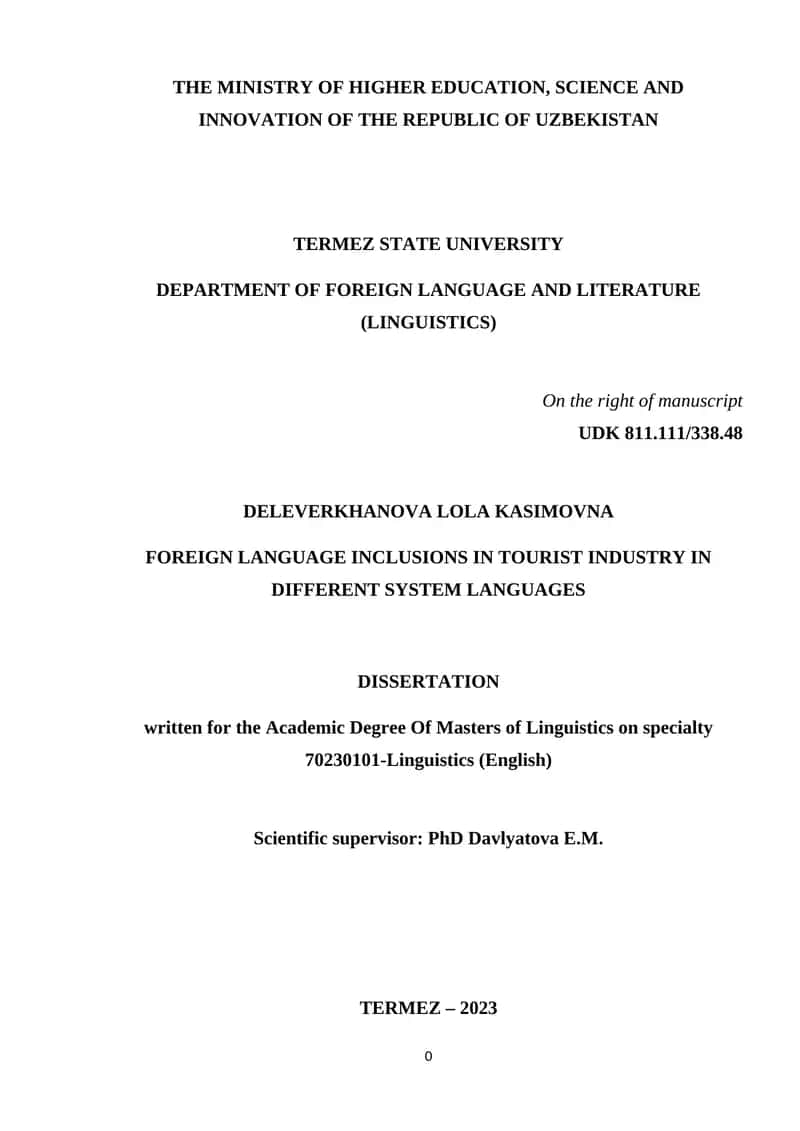 FOREIGN LANGUAGE INCLUSIONS IN TOURIST INDUSTRY IN DIFFERENT SYSTEM LANGUAGES