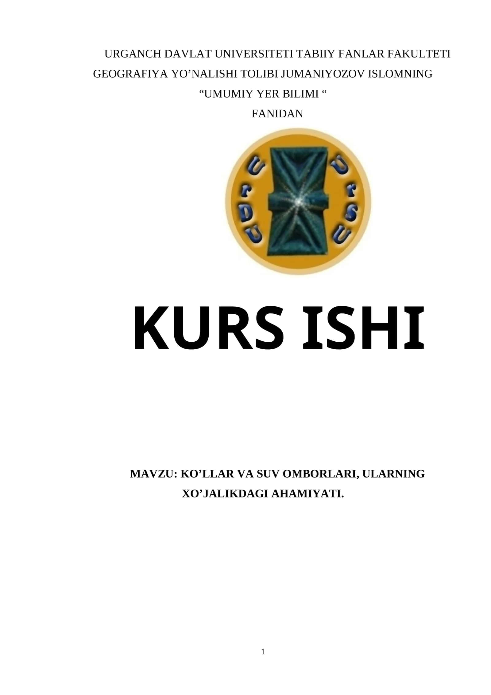 Ko’llar va SUV OMBORLARI, ularning XO’JALIKDAGI AHAMIYATI