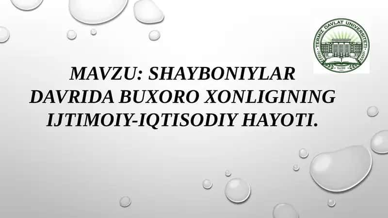 SHAYBONIYLAR DAVRIDA BUXORO XONLIGINING IJTIMOIY-IQTISODIY HAYOTI