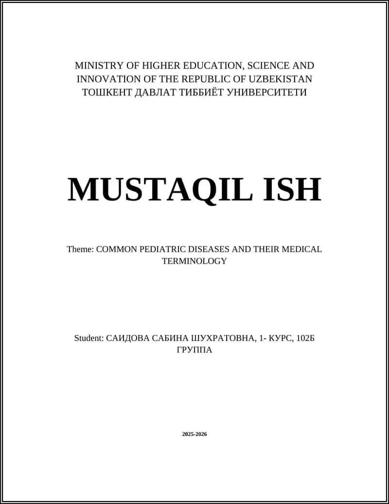 COMMON PEDIATRIC DISEASES AND THEIR MEDICAL TERMINOLOGY