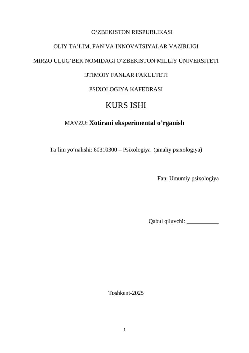 Xotirani eksperimental o’rganish
