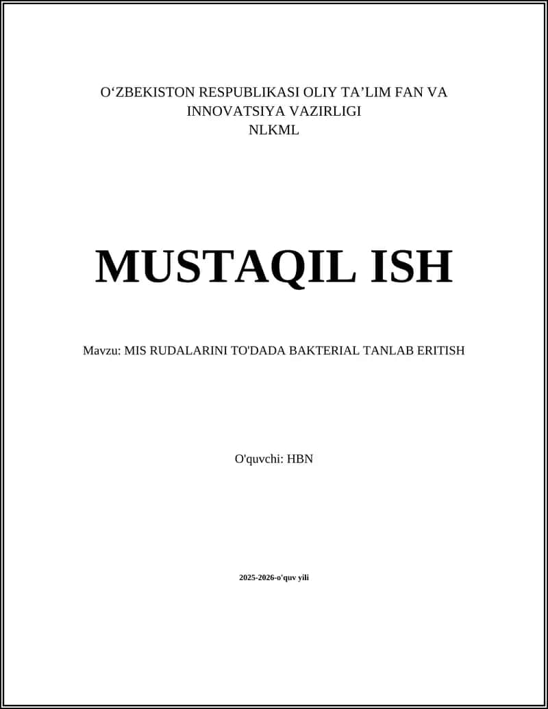 MIS RUDALARINI TO'DADA BAKTERIAL TANLAB ERITISH