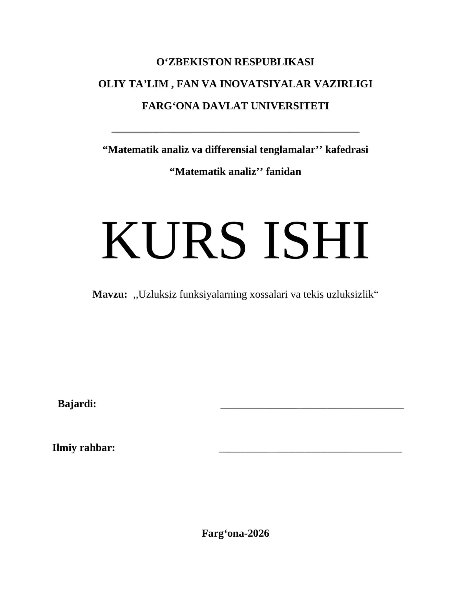 Uzluksiz funksiyalarning xossalari va tekis uzluksizlik