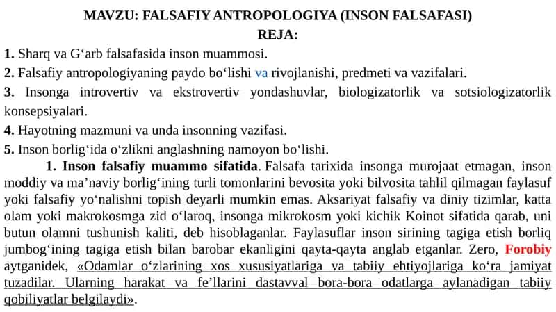 FALSAFIY ANTROPOLOGIYA (INSON FALSAFASI)