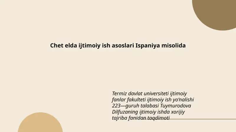 Ijtimoiy ish asoslari Ispaniya misolida