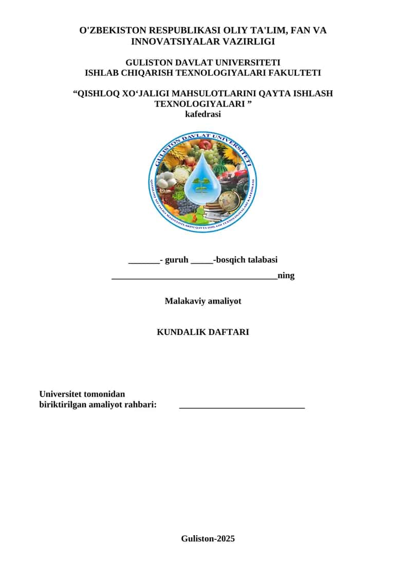 QISHLOQ XO‘JALIGI MAHSULOTLARINI QAYTA ISHLASH TEXNOLOGIYALARI