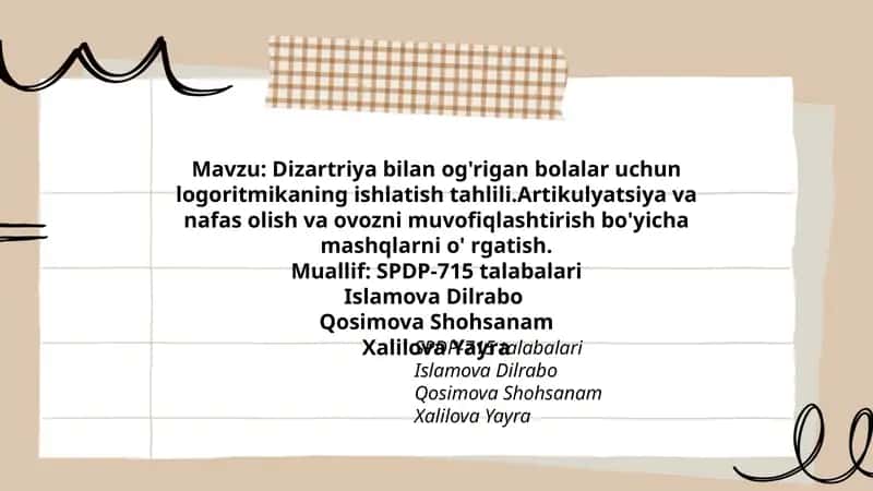 Dizartriya bilan og'rigan bolalar uchun logoritmika