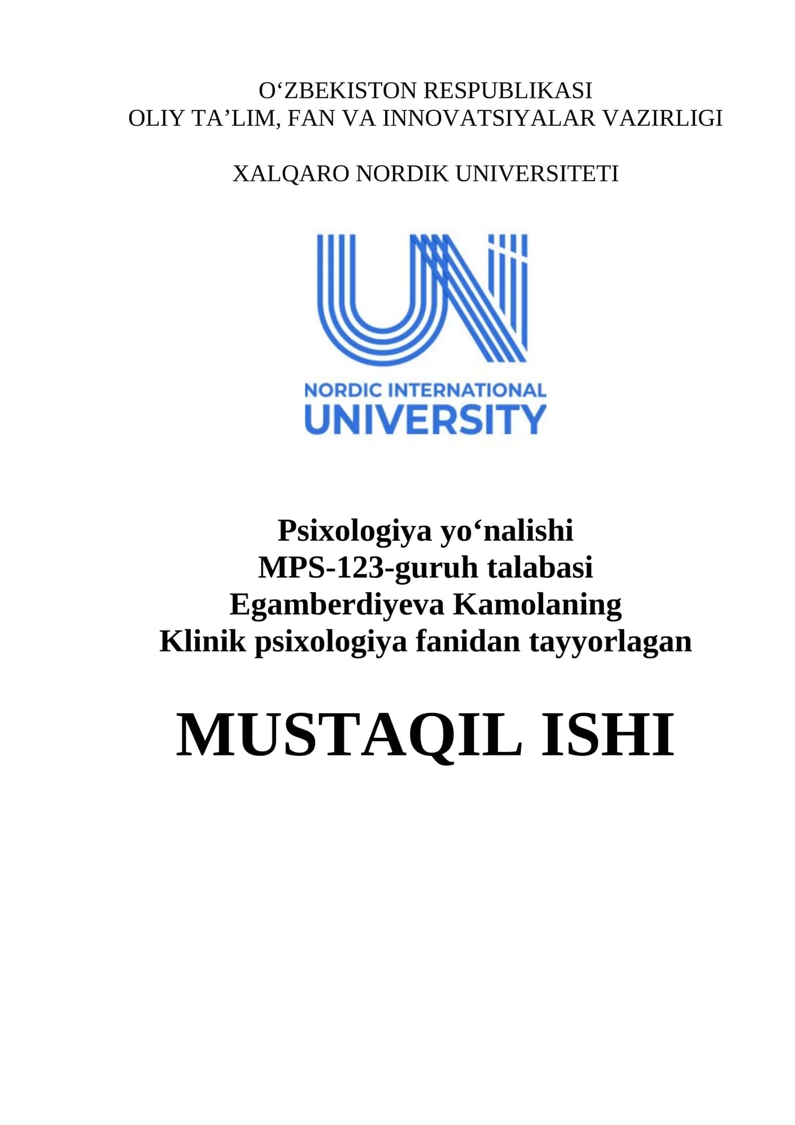 Mavzu: Tibbiyotda psixosomatika tushunchasi Topshiriq: Esse