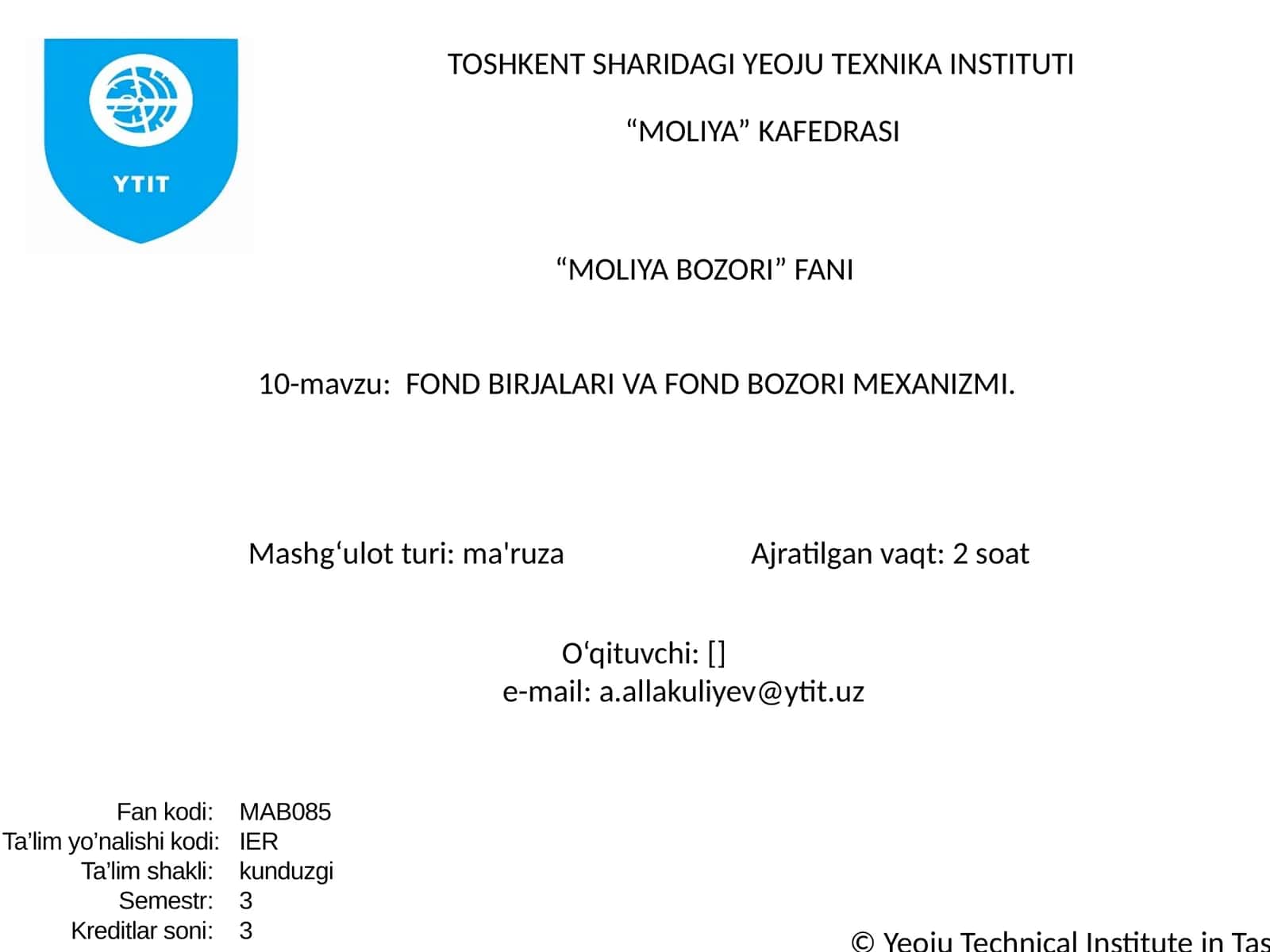 FOND BIRJALARI VA FOND BOZORI MEXANIZMI