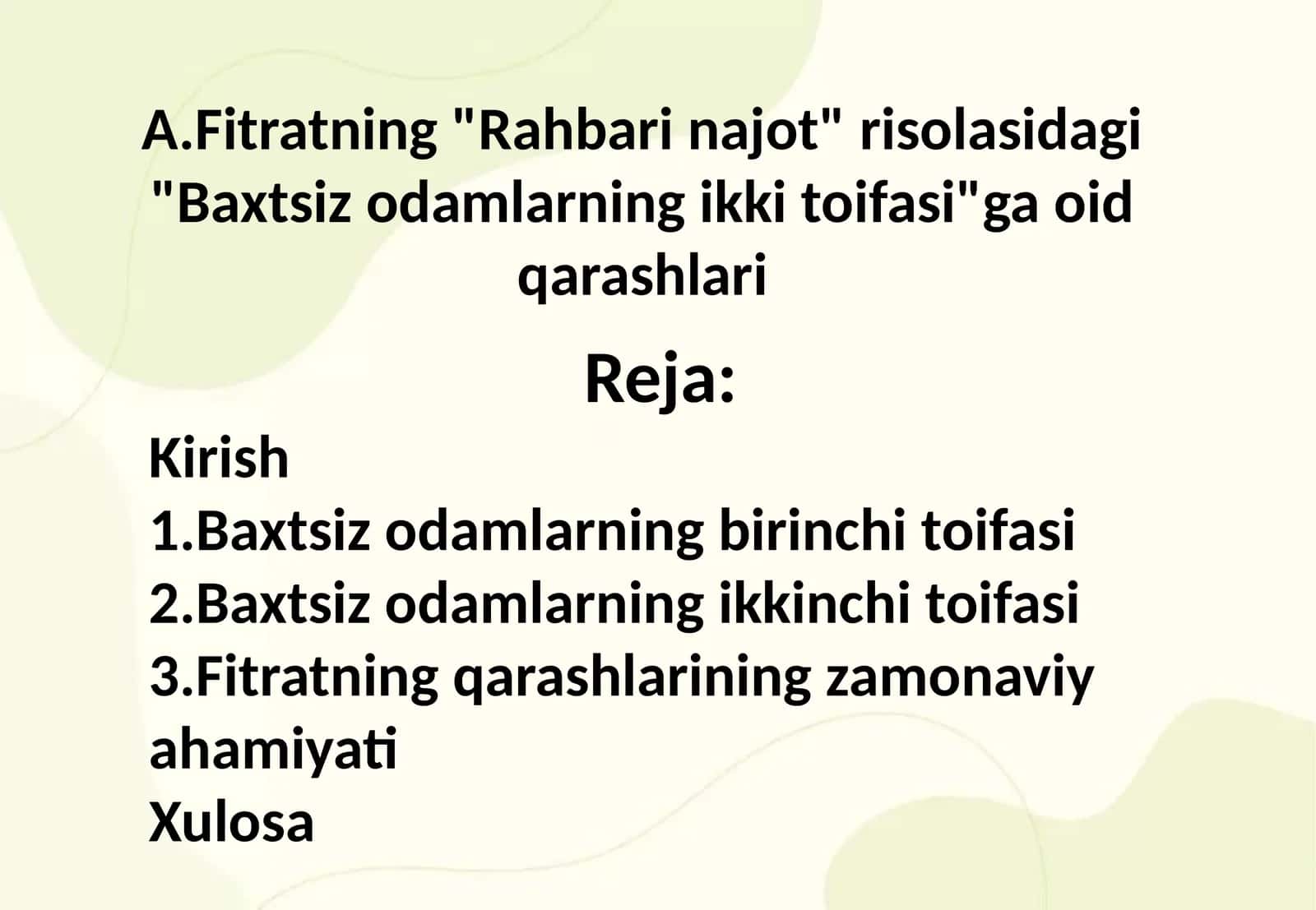 A.Fitratning "Rahbari najot" risolasidagi "Baxtsiz odamlarning ikki toifasi"ga oid qarashlari