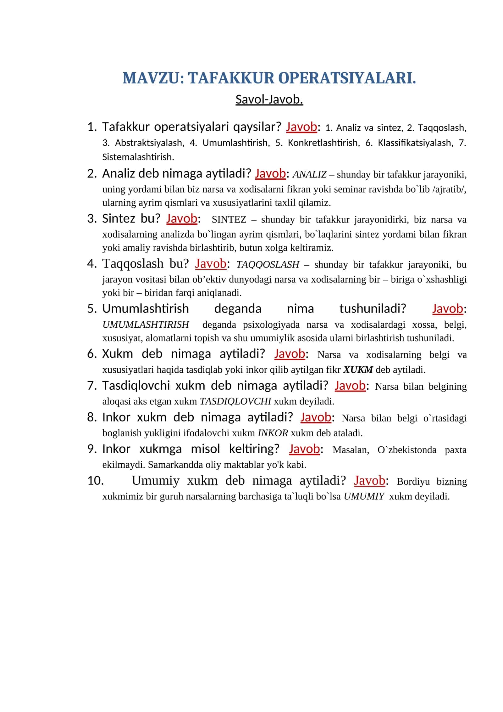TAFAKKUR OPERATSIYALARI