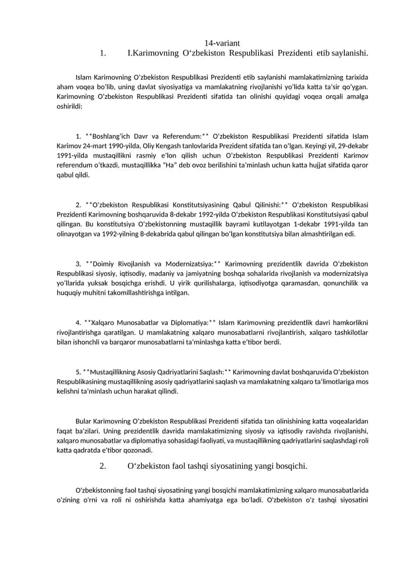 Islam Karimovning O‘zbekiston Respublikasi Prezidenti etib saylanishi
