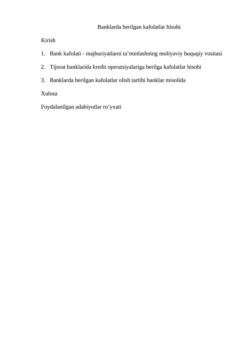 Banklarda berilgan kafolatlar hisobi