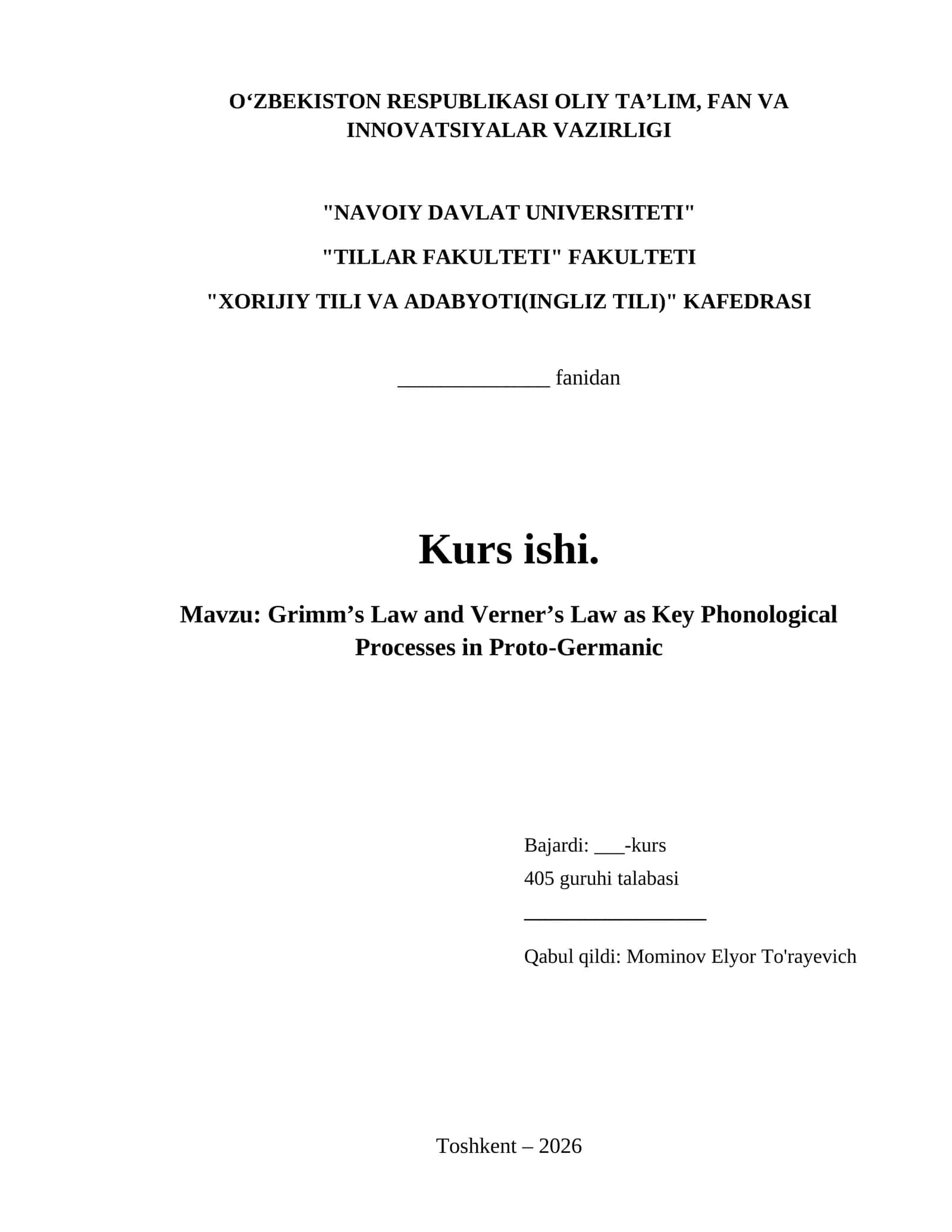 Grimm’s Law and Verner’s Law as Key Phonological Processes in Proto-Germanic