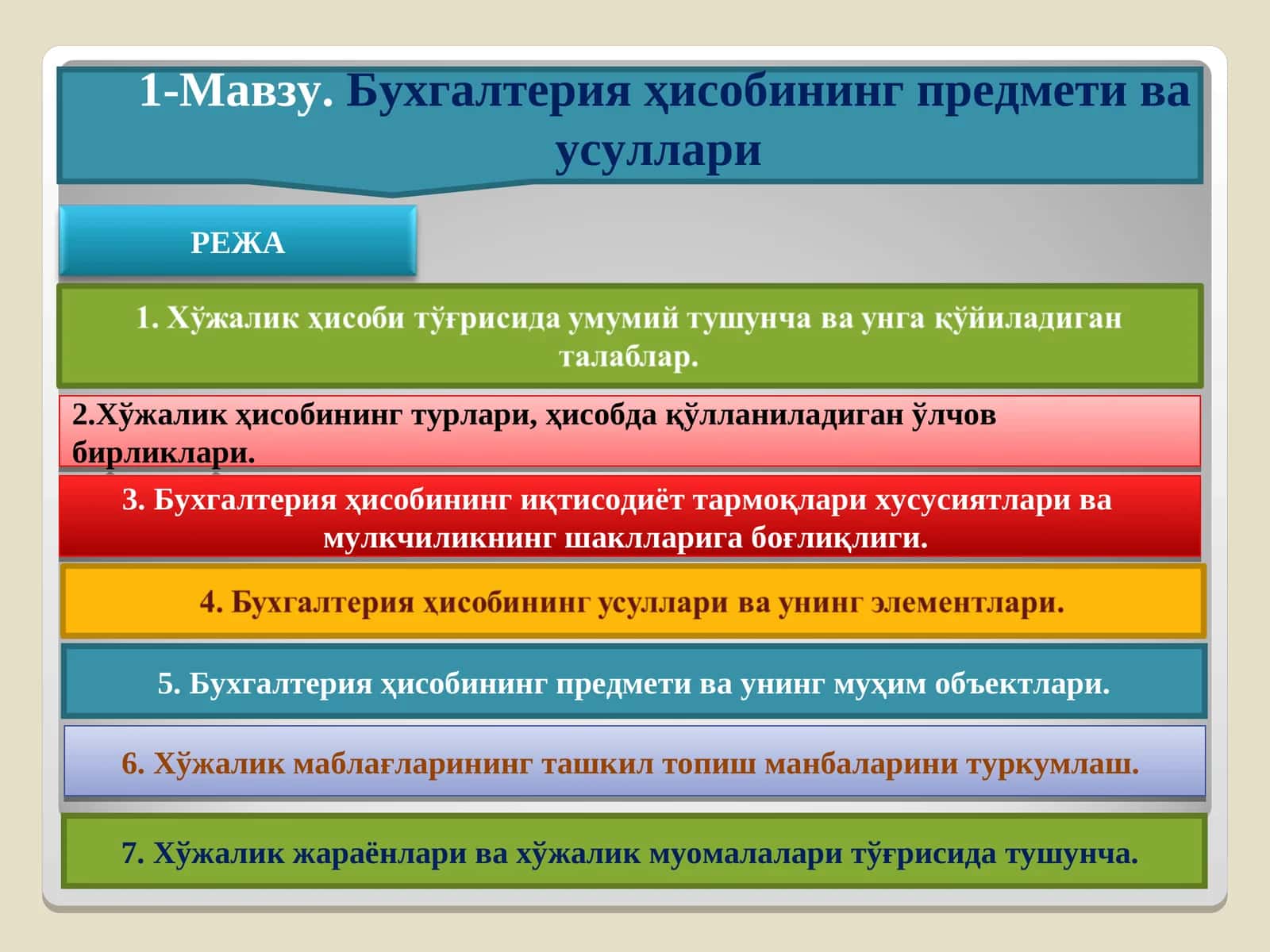 Бухгалтерия ҳисобининг предмети ва усуллари