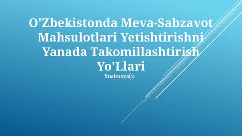 Meva-Sabzavot Mahsulotlari Yetishtirishni Yanada Takomillashtirish Yo'Llari