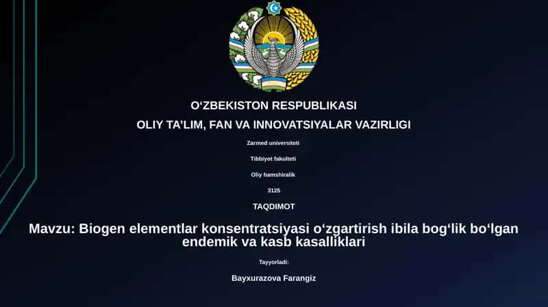 Biogen elementlar konsentratsiyasi oʻzgartirish ibila bogʻlik boʻlgan endemik va kasb kasalliklari