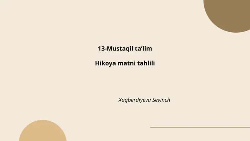 13-Mustaqil ta’lim Hikoya matni tahlili