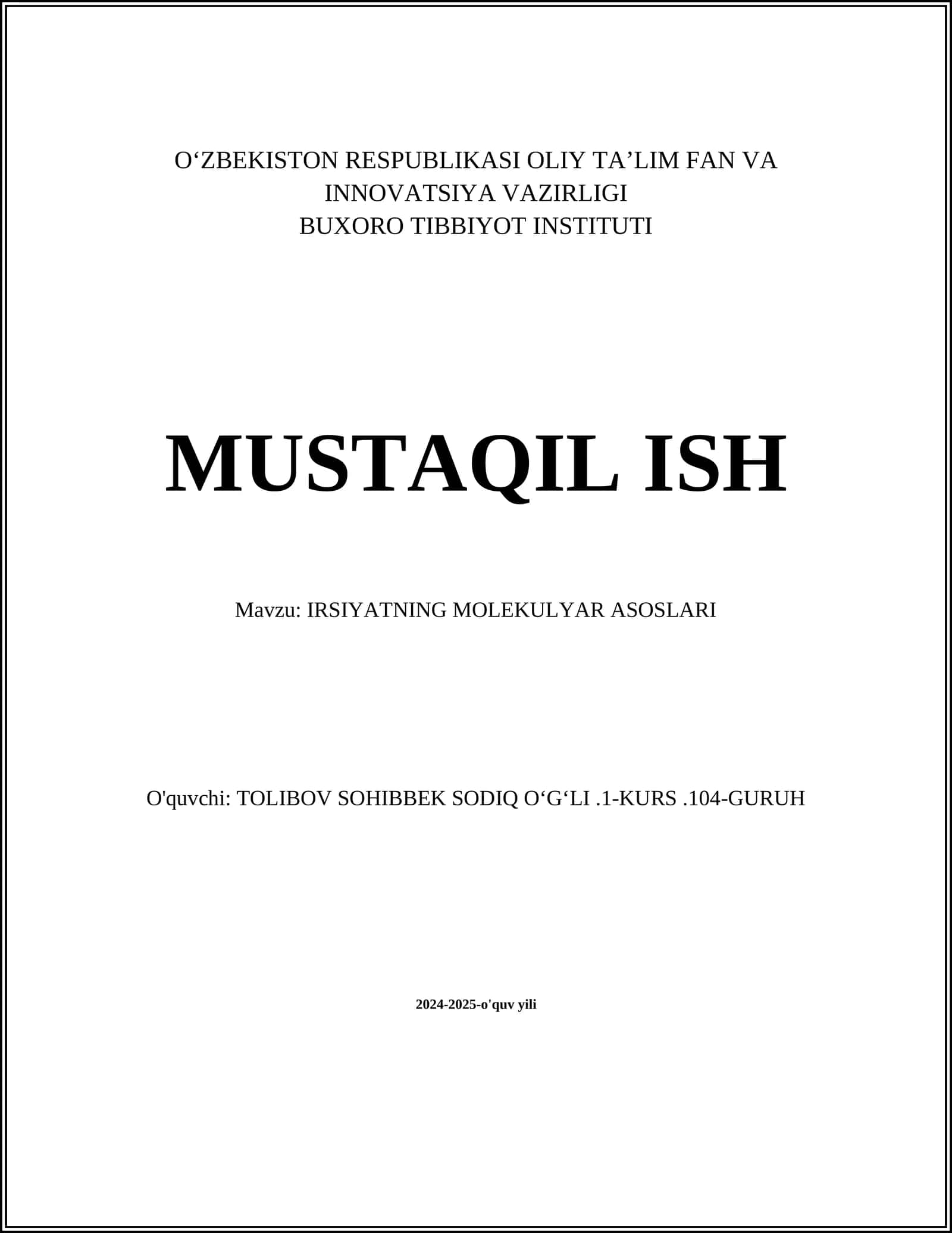 IRSIYATNING MOLEKULYAR ASOSLARI