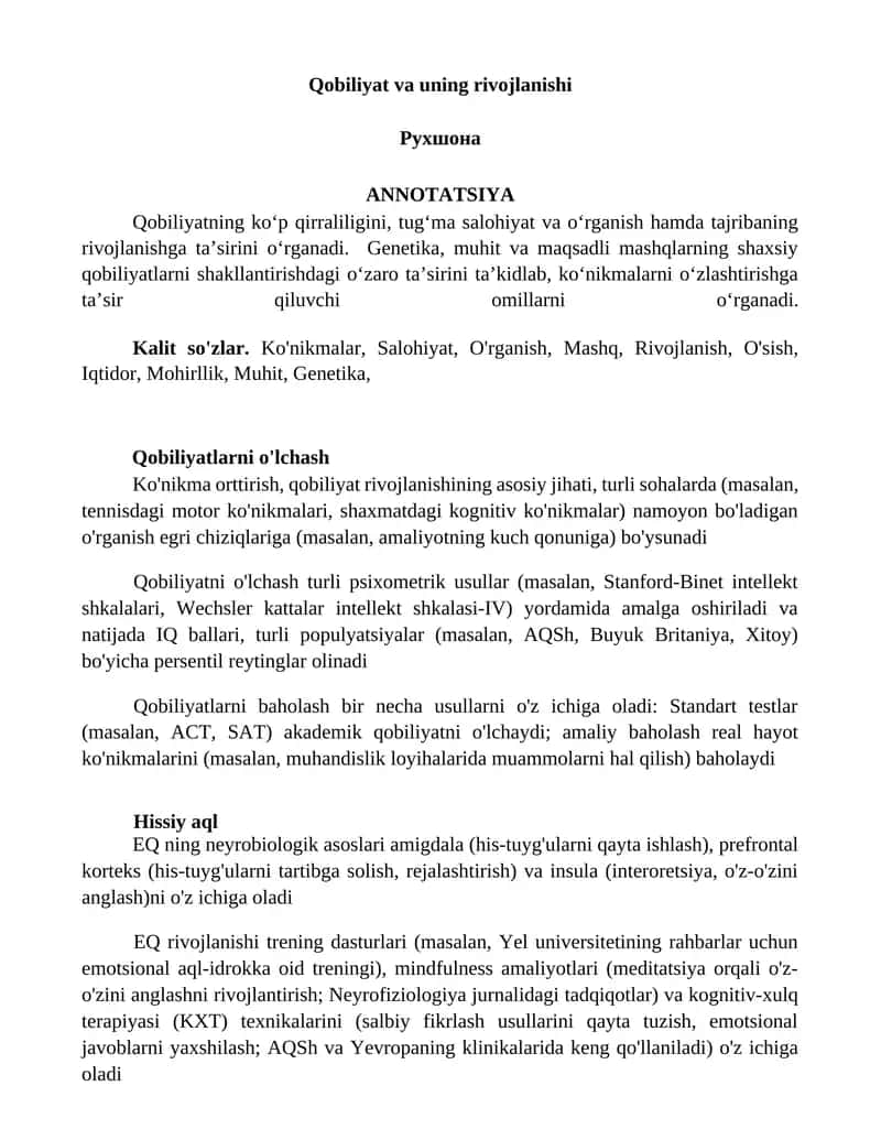 Qobiliyat va uning rivojlanishi