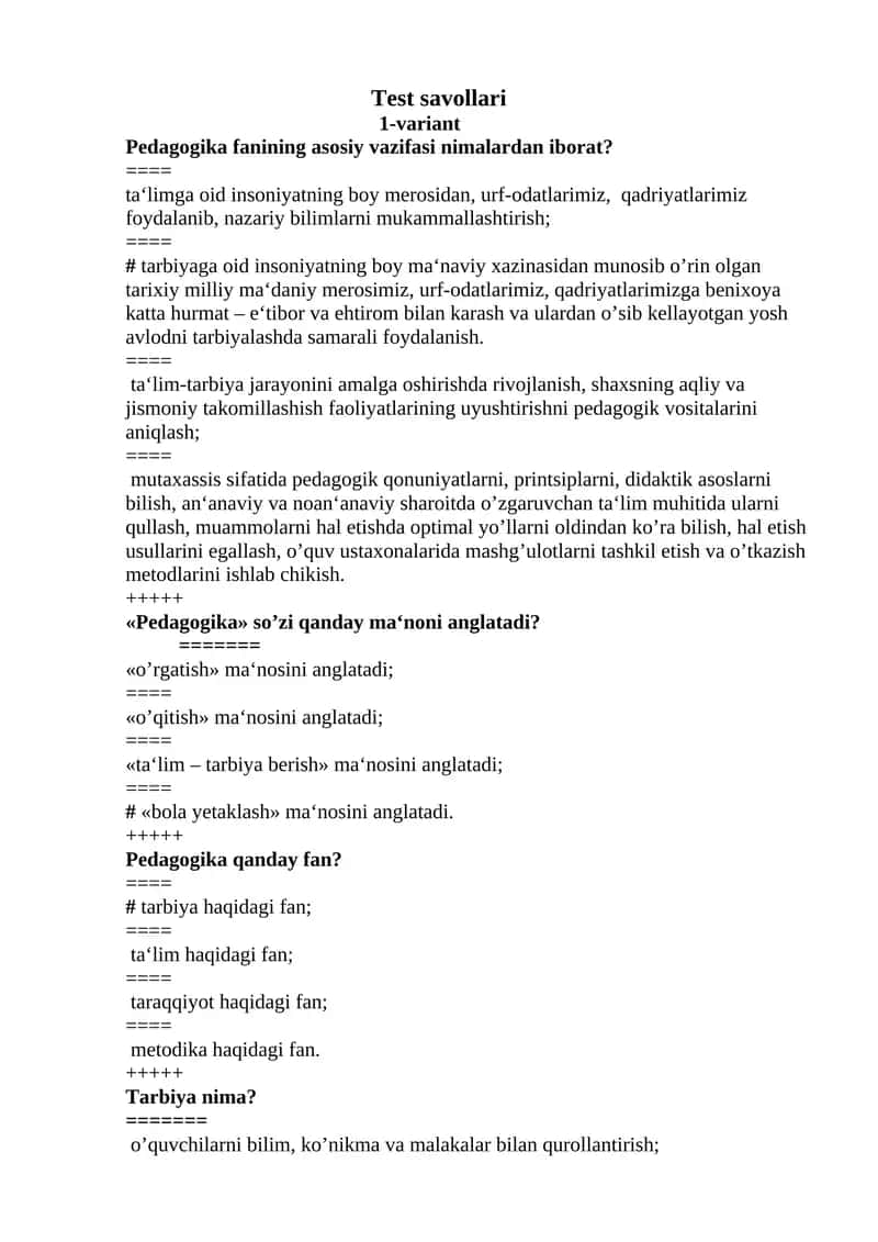 Pedagogika fanining asosiy vazifasi