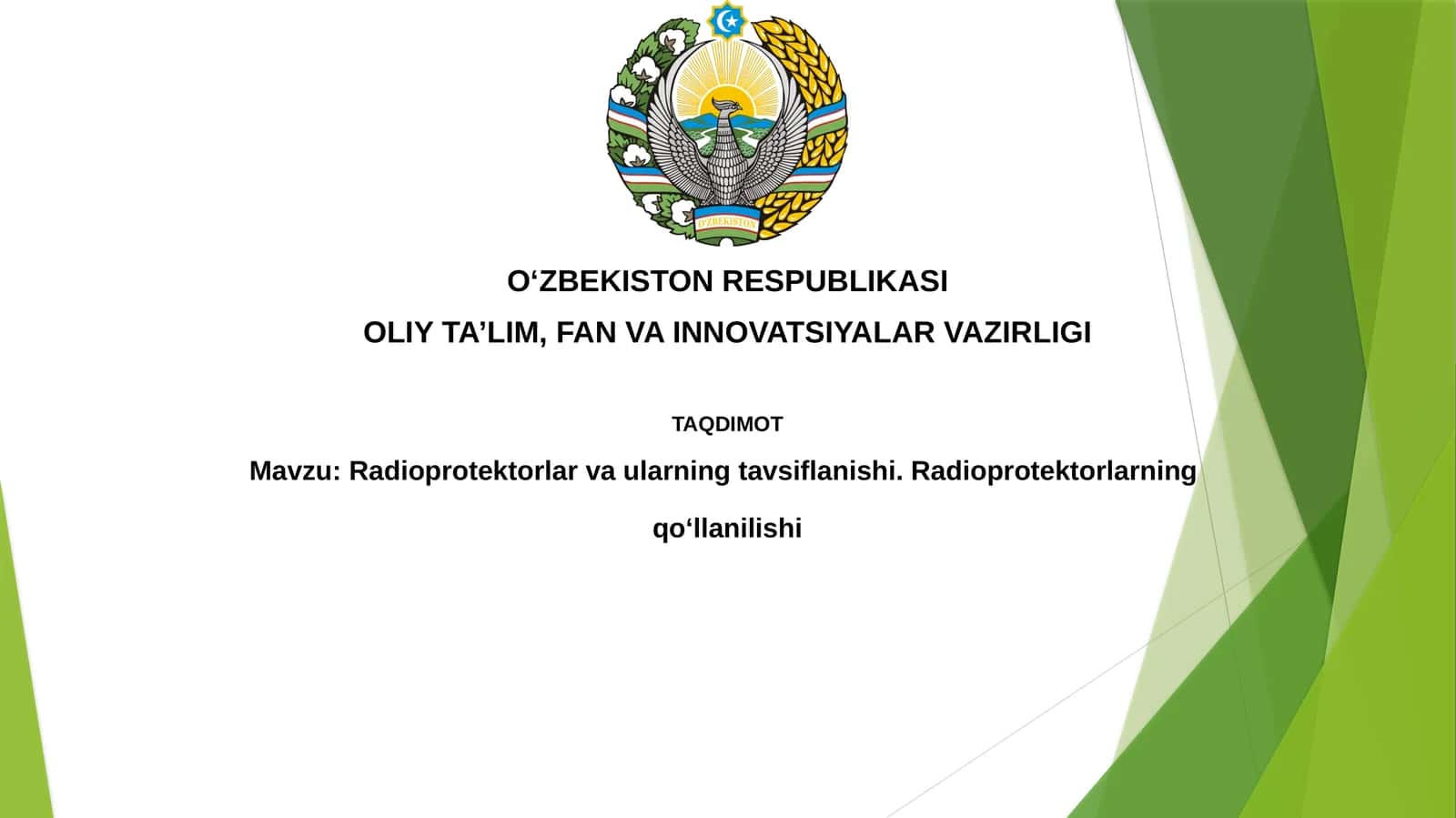 Radioprotektorlar va ularning tavsiflanishi. Radioprotektorlarning qo‘llanilishi