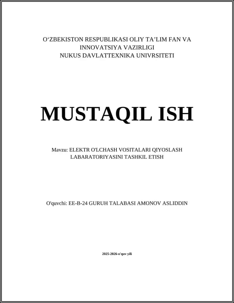 Normativ-huquqiy talablar va qiyoslash laboratoriyasini tashkil etish