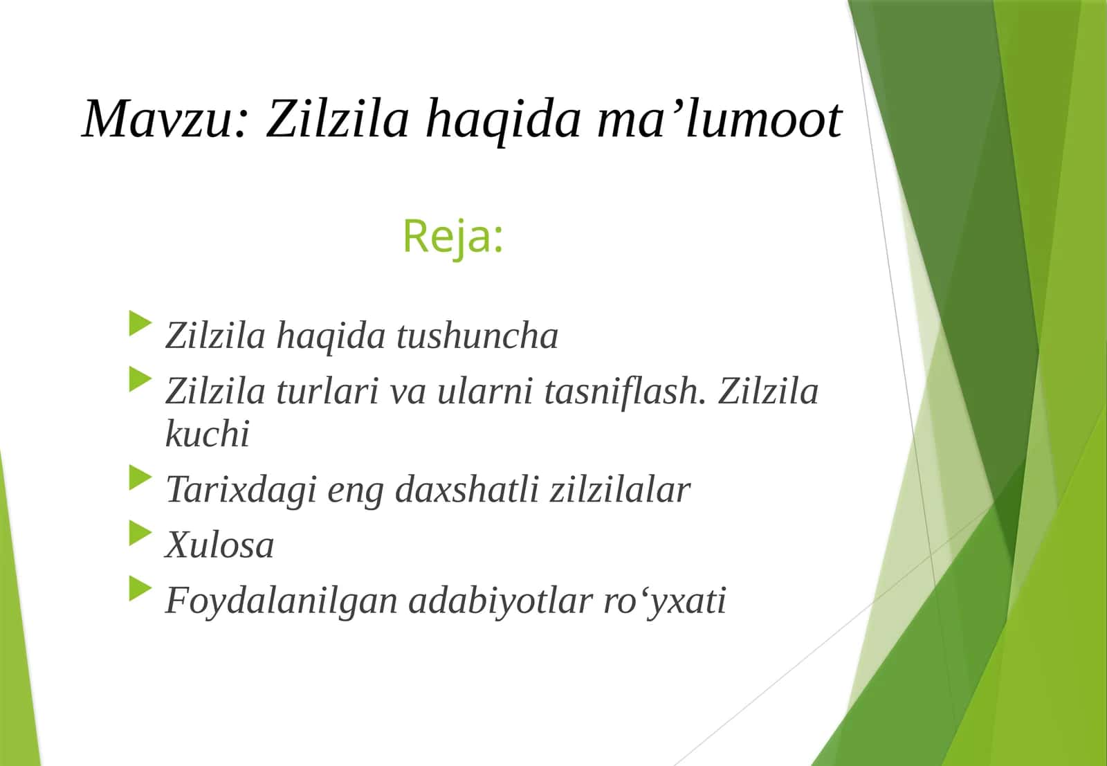 Zilzila haqida ma’lumoot