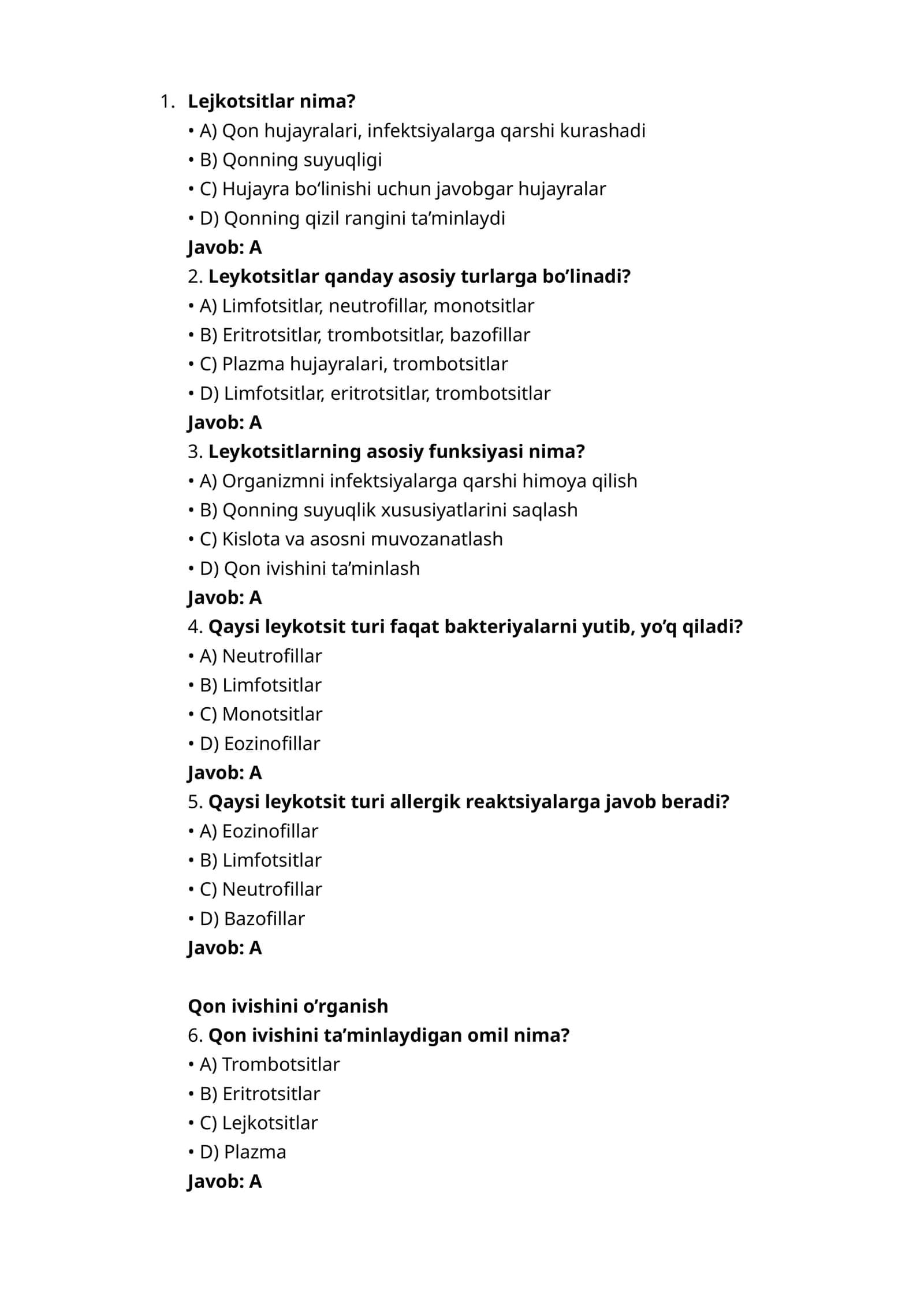 Lejkotsitlar nima?