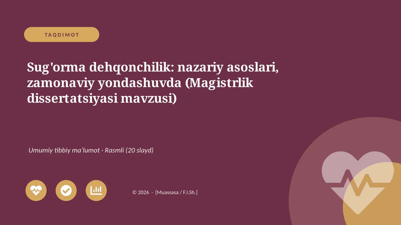 Sug'orma dehqonchilik: nazariy asoslari, zamonaviy yondashuvda (Magistrlik dissertatsiyasi mavzusi)