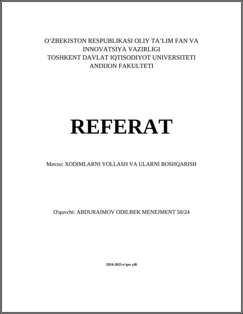 XODIMLARNI YOLLASH VA ULARNI BOSHQARISH