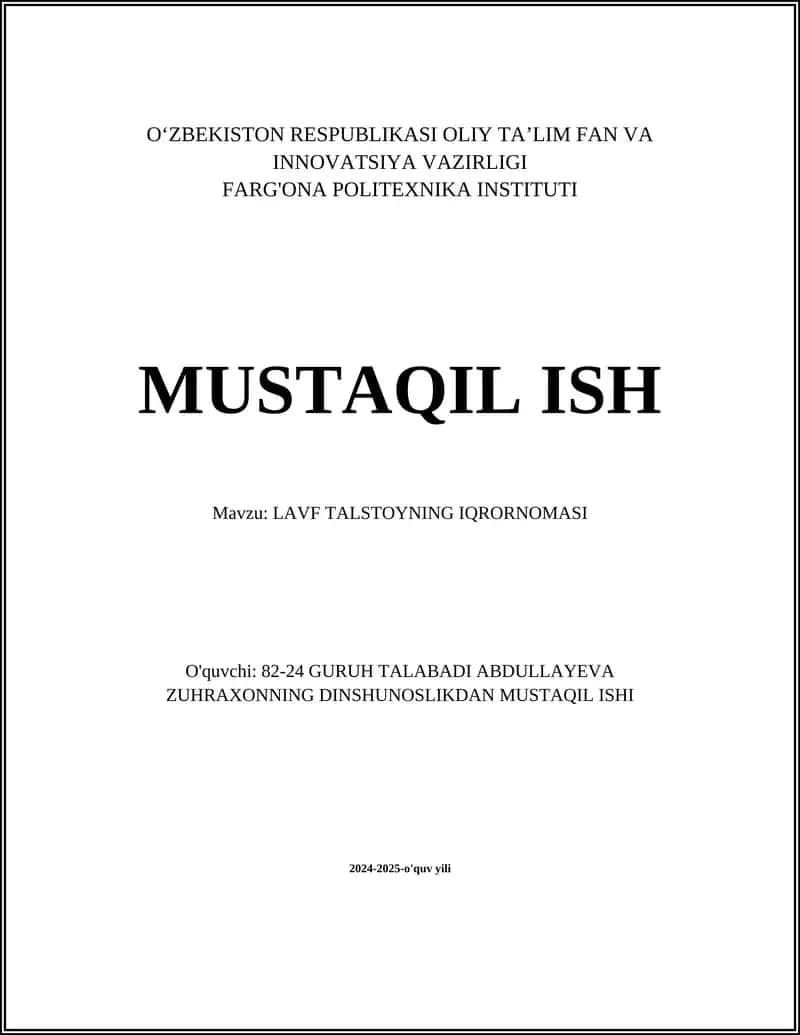 LAVF TALSTOYNING IQRORNOMASI