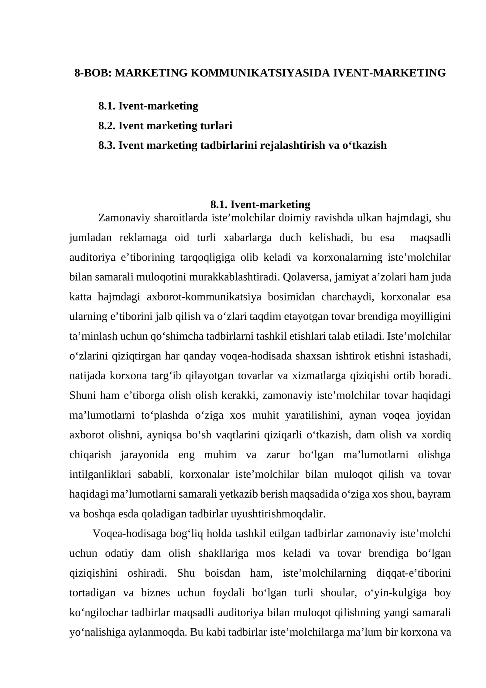 MARKETING KOMMUNIKATSIYASIDA IVENT-MARKETING