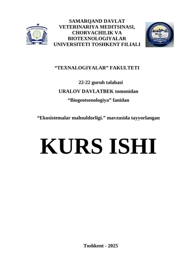 Ekosistemalar mahsuldorligi kurs ishi