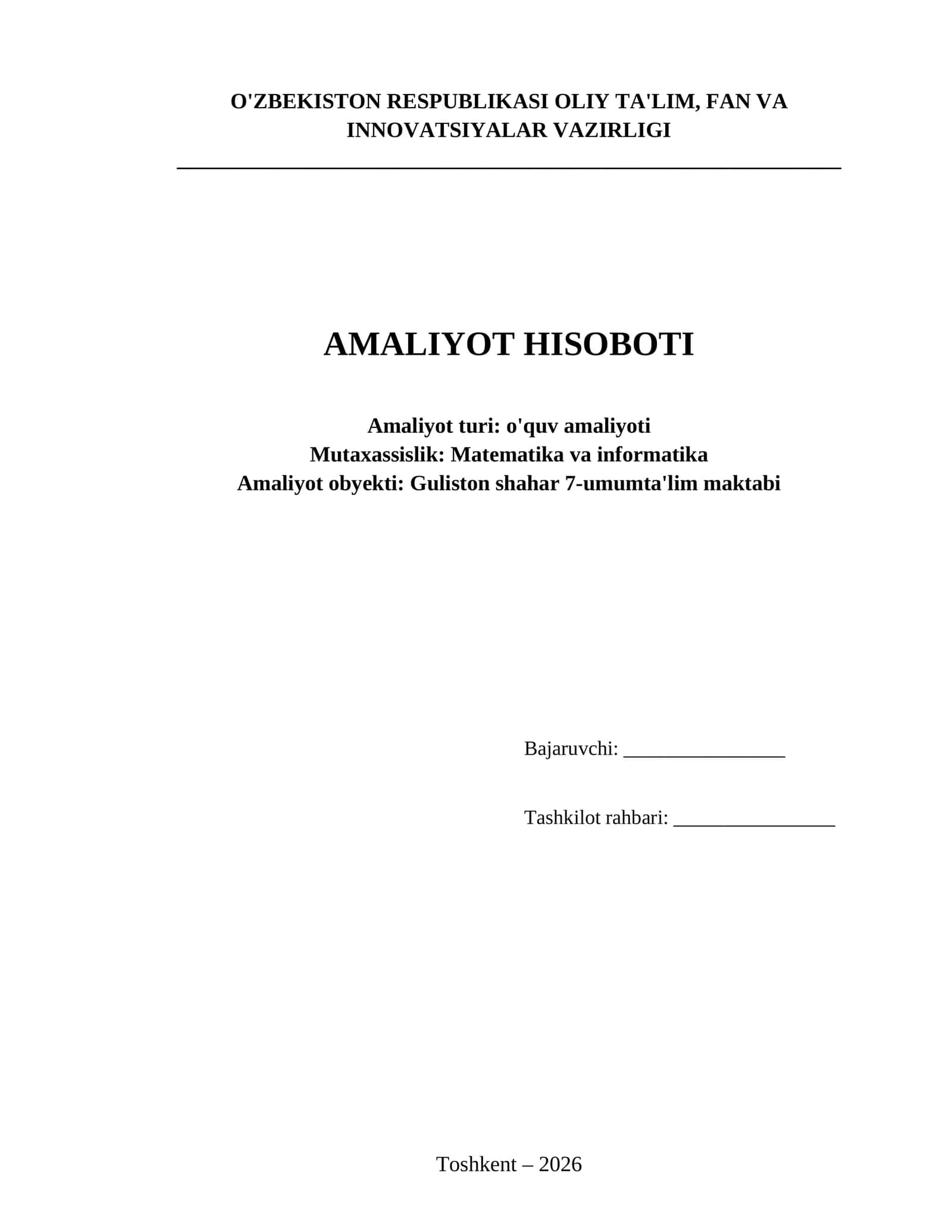 Matatika va Informatika yo'nalishi o'quv amaliyoti