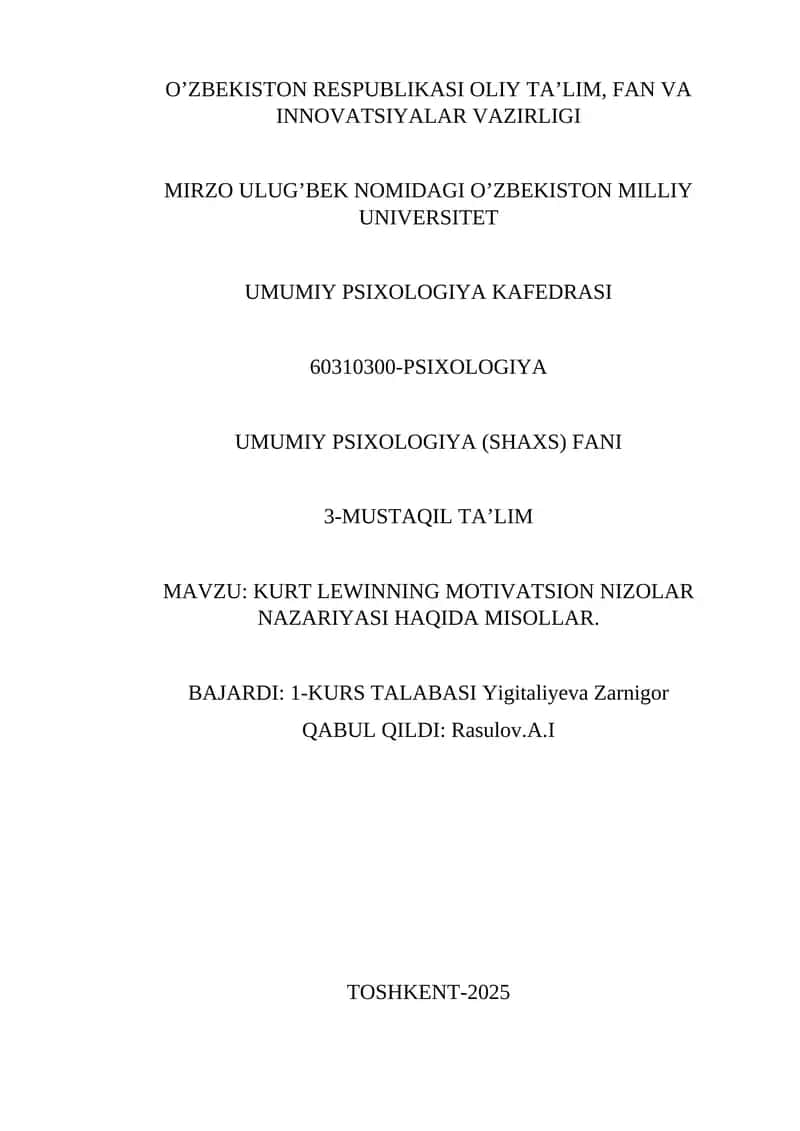 UMUMIY PSIXOLOGIYA (SHAXS) FANI
