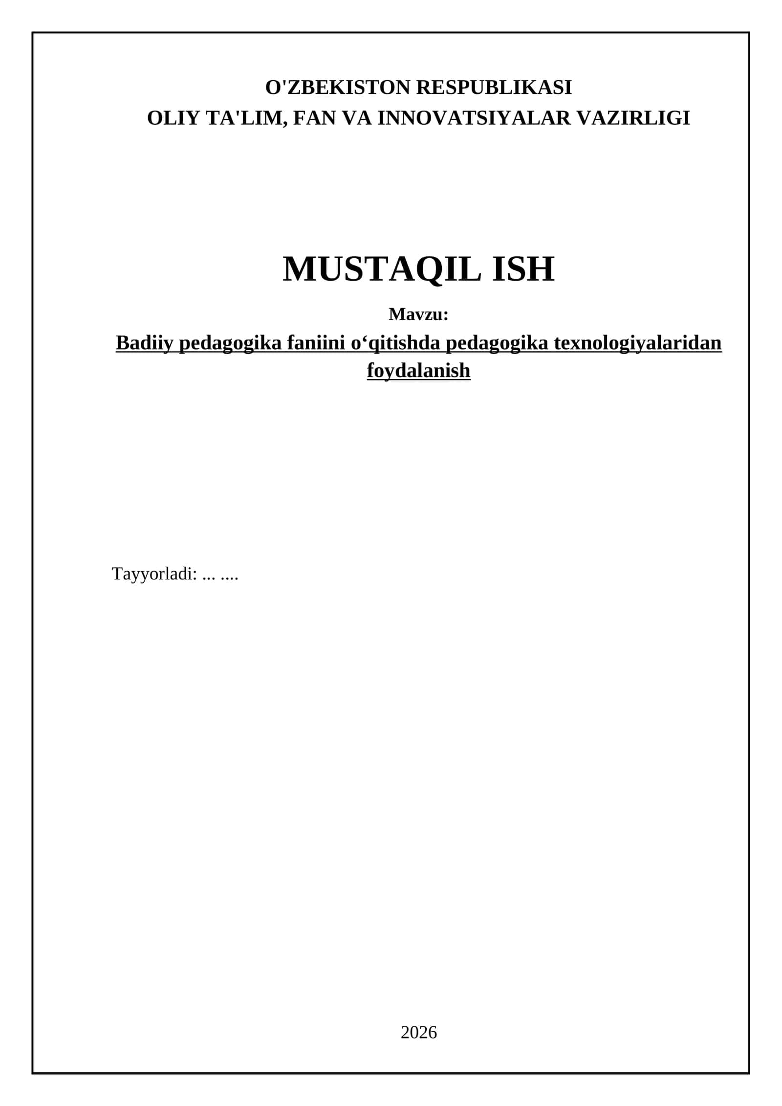 Badiiy pedagogika faniini oʻqitishda pedagogika texnologiyalaridan foydalanish