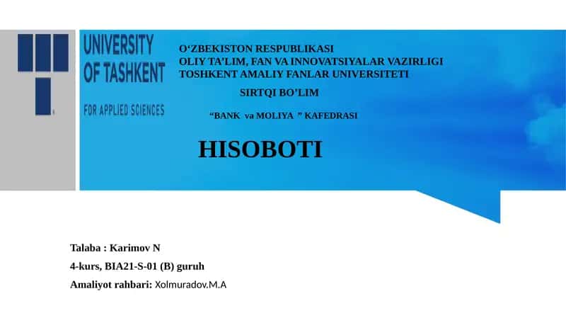 Bank va Moliya Kafedrasi Hisoboti