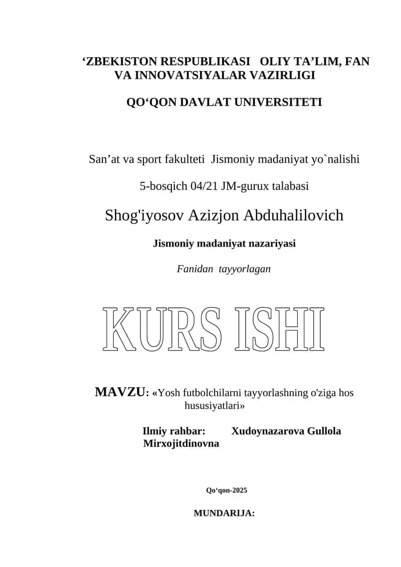 Yosh futbolchilarni tayyorlashning o'ziga hos hususiyatlari