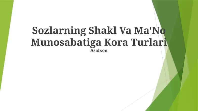 Sozlarning Shakl Va Ma'No Munosabatiga Kora Turlari