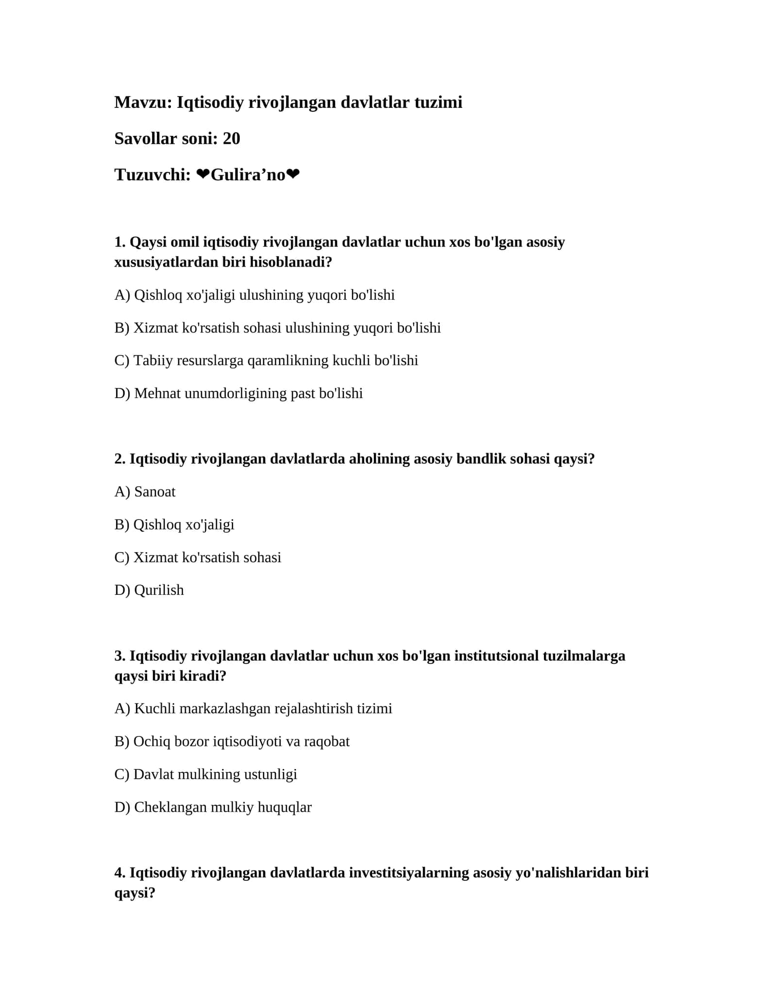 Iqtisodiy rivojlangan davlatlar tuzimi