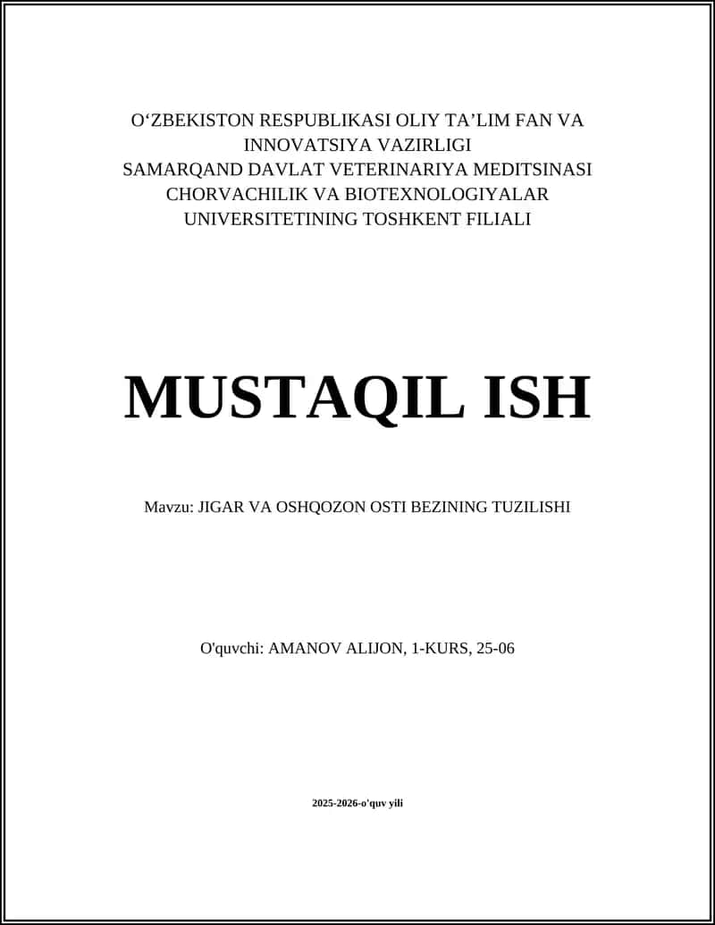 JIGAR VA OSHQOZON OSTI BEZINING TUZILISHI