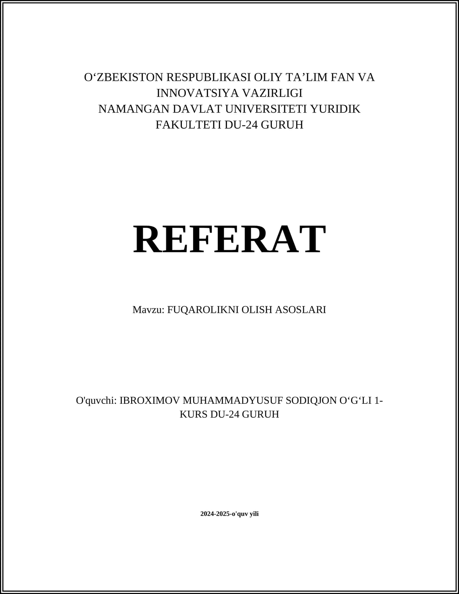 FUQAROLIKNI OLISH ASOSLARI