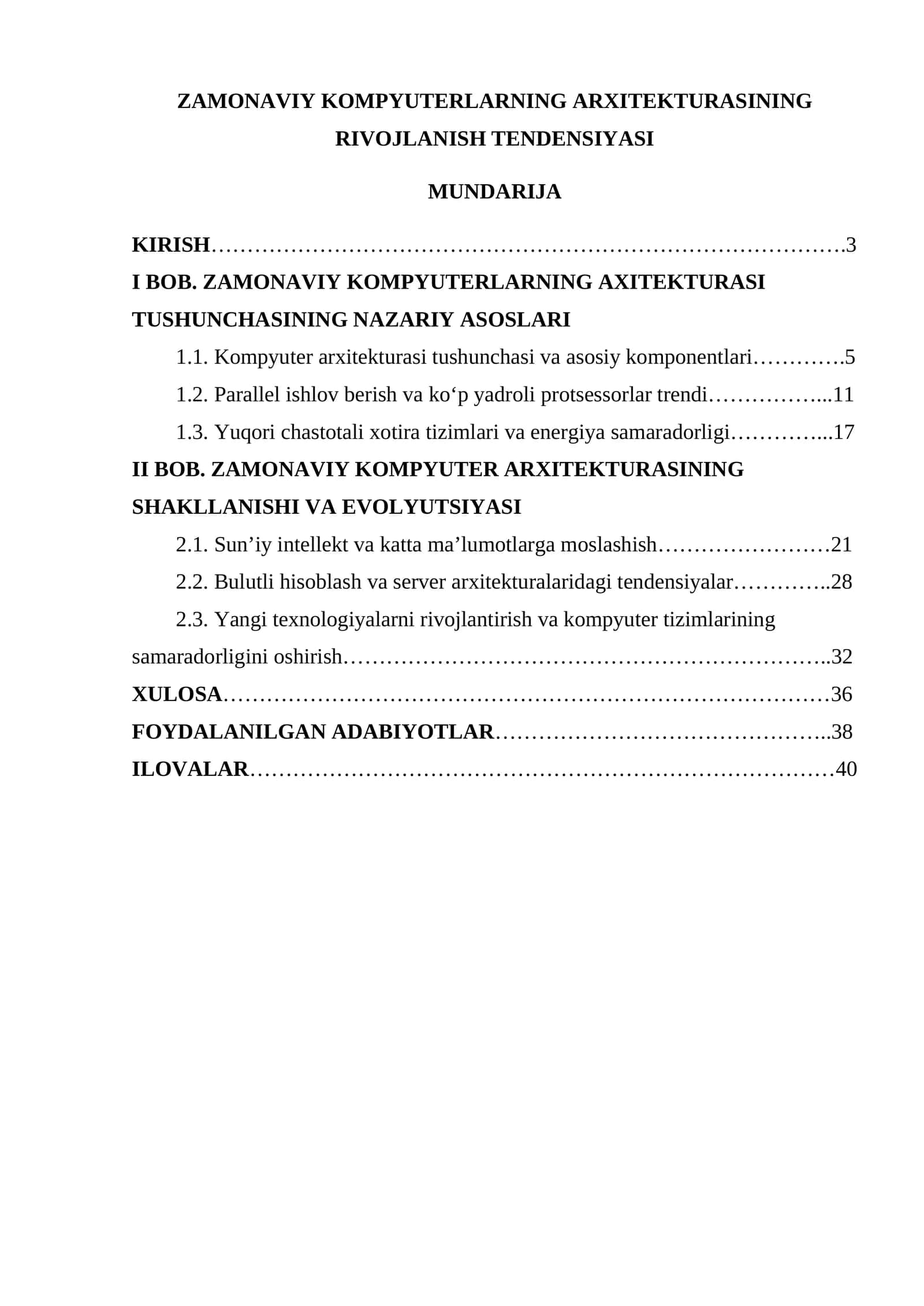 ZAMONAVIY KOMPYUTERLARNING ARXITEKTURASINING RIVOJLANISH TENDENSIYASI
