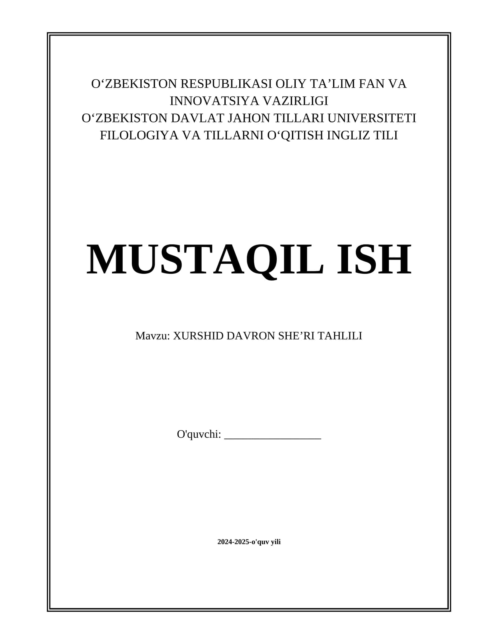 XURSHID DAVRON SHEʼRI TAHLILI