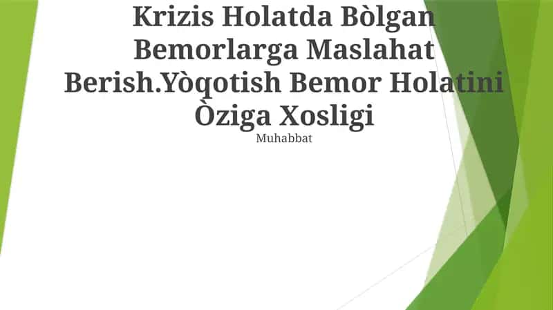 Krizis Holatda Bòlgan Bemorlarga Maslahat Berish